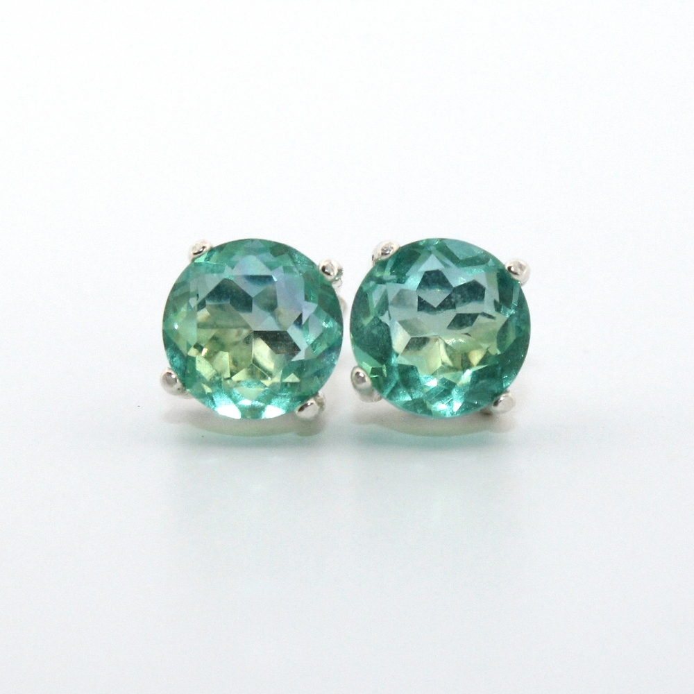 Round Blue & Green Tourmaline Sterling Silver Earrings 7RBGTSSEMG